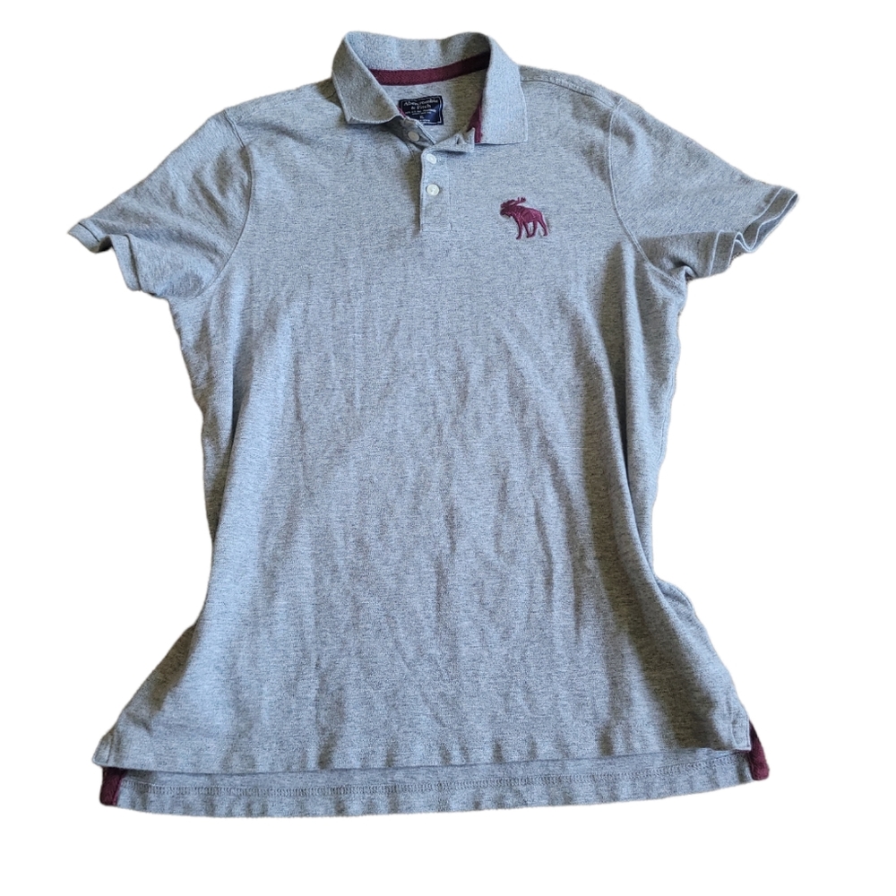 Abercrombie And Fitch Mens Grey Red Polo Button Short Sleeve Shirt Size XL